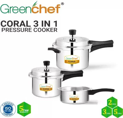 Greenchef Coral Combo 5 L, 3 L, 2 L Pressure Cooker  (Aluminium) Greenchef Coral Combo 5 L, 3 L, 2 L Pressure Cooker  (Aluminium)